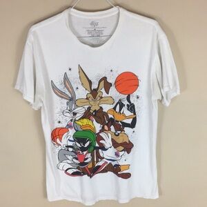 Space Jam Two Sided White T-shirt Looney Tunes Graphics Size M